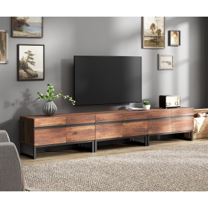 WAMPAT Modern TV Stand for TVs up to 110 inches, 3 in 1 Entertainment Center TV Console with Storage Cabinets and Metal Base for Living Room,Brown