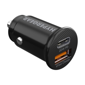 HyperGear mini Chargeur de voiture USB-C PD 20W + Chargeur rapide USB 18W - Noir