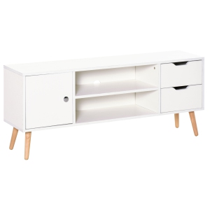 HOMCOM Meuble TV pour Téléviseurs jusqu'à 50 po Écran Plat, Cabinet TV avec Étagères de Rangement, 2 Tiroirs et Trou pour Câble, Centre de Divertissement Moderne pour Salon, Chambre, Blanc