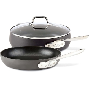 All-Clad Hard Anodized Nonstick Dishwasher Safe PFOA Free 4-Quart Saute w/lid & 10-Inch Fry pan Cookware Set, 3-Piece, Black