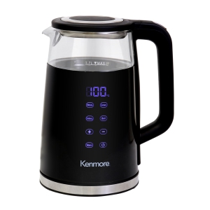 Kenmore Double-Walled Glass Electric Kettle 1.7L, Digital Temperature Control With 4 Pre-Sets, Black
