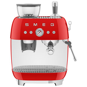 Smeg Manual Espresso Coffee Machine with Frother & Coffee Grinder - Red