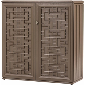 Horti Cubic Resin Storage Cabinet with Doors and 1 Shelf, Indoor & Outdoor Deck Box Waterproof for Patio Furniture Cushions, Garden Tools, Pool Tools and Kids’ Toys (Grizzly Brown)