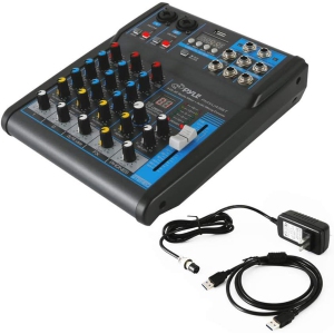 Pyle Professional Audio Mixer Sound Board Console System Interface 4 Channel Digital USB Bluetooth MP3 Computer Input 48V Phantom Power Stereo DJ Studio Streaming