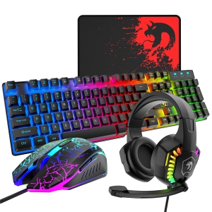Wired Gaming Keyboard and Mouse Headset Combo,Rainbow LED Backlit Wired Keyboard,Over Ear Headphone with Mic