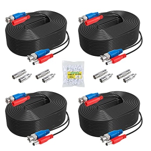 4 Pack 30M/100ft All-in-One Video Power Cables, BNC Extension Surveillance Camera Cables for CCTV Security DVR System Installation, Free 8 x BNC Connectors and 100pcs Cable Clips I