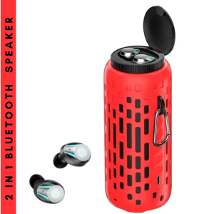 TUTT M47 2 in 1 Outdoor Waterproof Mini Speaker with Earbuds LED Lighting with Hook | TWS Earbuds Wireless with Portable Mini Speaker | for Picnic Travel Biking Hiking