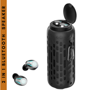 TUTT M47 2 in 1 Outdoor Waterproof Mini Speaker with Earbuds LED Lighting with Hook | TWS Earbuds Wireless with Portable Mini Speaker | for Picnic Travel Biking Hiking