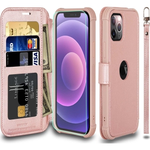 Wallet Case for iPhone 12/iPhone12 Pro 4G for Women and Men,RFID Flip Leather Cover with Wrist Supports