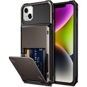 for iPhone 14 Case 5G Wallet 4-Card Holder ID Slot Flip Door Hidden Pocket Protective Hard Shell Back Cover