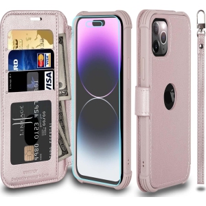 Wallet Case for iPhone 14 Pro,Leather Flip Folio Shockproof Phone Cover [Screen Protector Included][Support