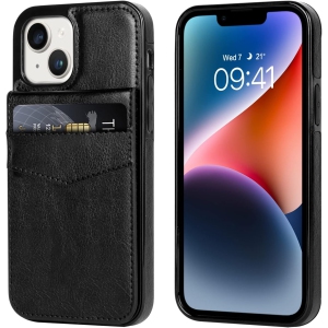 iPhone 14 Wallet Case 6.1 Inch with Card Holder Slots PU Leather Kickstand Magnetic Lock Durable Lightweight