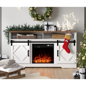 WAMPAT Fireplace TV Stand for TVs Up to 65 Inches, Wood Electric Fireplace Entertainment Center with Storage 2 Heating Mode and 5 Brightness for Living Room,White