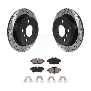 Rear Drilled Slot Disc Brake Rotor Ceramic Pad Kit For 2014 Mini Cooper With 5 Lug Wheels KDC-100919