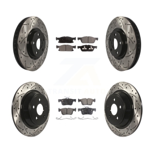 Front Rear Coated Drilled Slotted Disc Brake Rotors & Semi-Metallic Pad Kit For Ford Edge KDF-100239