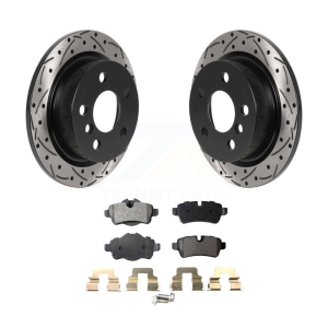 Rear Drilled Slot Disc Brake Rotor Ceramic Pad Kit For 2014 Mini Cooper With 5 Lug Wheels KDT-100959