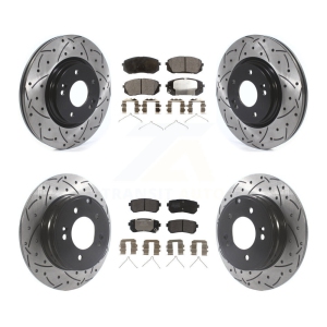 Front Rear Coated Drilled Slotted Disc Brake Rotor & Semi-Metallic Pad Kit For Kia Optima KDF-100864
