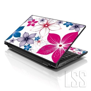 LSS 17 17.3 Inches Laptop Notebook Skin Sticker with 2 Wrist Pads - Reusable Cover Protector Vinyl Sticker Cover Decal Fits 17" - 19" - Spring Flower Leaves Pattern