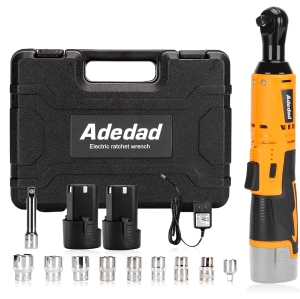 Adedad Cordless Ratchet Wrench Set, 3/8” 40Ft-lbs 400 RPM 12V Electric Power Ratchet Wrench Tool Kit w/2-Pack 2.0Ah Batteries, 12 Sockets