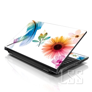 LSS 15 15.6 Inches Laptop Notebook Skin Sticker with 2 Wrist Pads - Reusable Cover Protector Vinyl Sticker Cover Decal Fits 13" - 16" - Daisy Flower Leaves Floral Pattern
