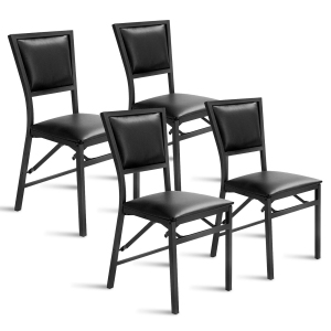 Gymax Set of 2 Steel Folding Chair PU Upholstered Counter Height Side Chairs w/ High Backrest