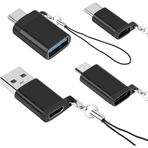 USB C to USB 3.0 Adapter, USB C Female to USB Male Adapter, USB C to Micro USB Adapter, Micro USB (Female) to USB C (Male) Adapter with Lanyard (4 Pack) for MacBook Pro, Samsung, P