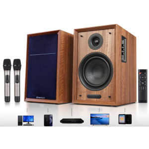 Singpack Studio CH6 Dual 2.0 Active Bookshelf Speakers with Karaoke Function. HiFi Sounds, Great TV/projector/PC/monitor speaker. Multiple Input, Built-in Amp/ Wireless Microphones