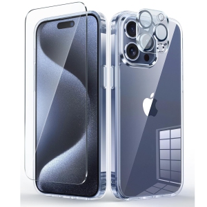 for iPhone 15 Pro Max Screen Protector with Camera Lens Protector Bubble Free Anti-Scratch Anti-Fingerprint 9H HD Tempered Glass Screen Protector for iPhone 15 Pro Max