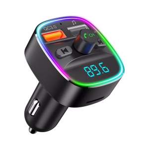 NIERBO Bluetooth FM Transmitter for Car, Upgraded QC3.0 & 5V/1A Dual USB Charger Bluetooth Car Adapter Wireless Radio, 7-Color LED Backlit Light, Hands-Free Calling