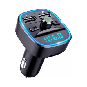 NIERBO FM Transmitter for Car Bluetooth 5.0, Ambient Light Bluetooth Car Kit, 2.4A & 1A Dual USB Ports Car Charger, Wireless Radio Bluetooth Car Adapter, Hands Free Calling