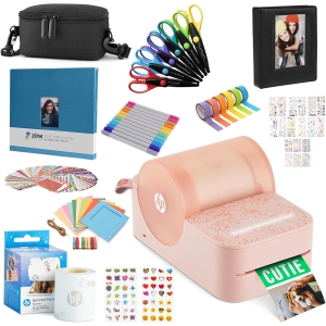 HP Sprocket Panorama Portable Color Label Printer & Photo Printer Craft Bundle w/Case, Zink Roll & More!