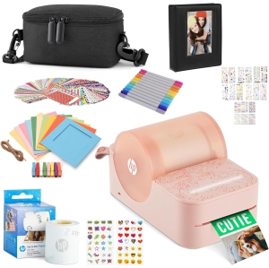HP Sprocket Panorama Portable Color Label Printer & Photo Printer, Zink Roll (Gift Bundle with Case), Pink