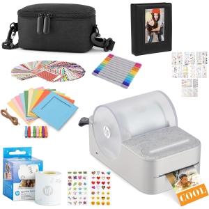 HP Sprocket Panorama Portable Color Label Printer & Photo Printer, Zink Roll (Gift Bundle with Case), White