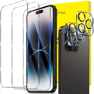 [2+3 Pack] Screen Protector for iPhone 14 Pro with 3 Pack Tempered Glass Screen Protective Film and 2 Pack