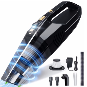 NIERBO Portable LED Car Vacuum Cordless Bagless Wet/Dry Handheld Vacuum for Vehicle with LED Light, 120W, 20 min, Crevice Tool, Brush, Hose