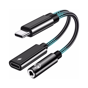NIERBO USB C to 3.5mm Headphone and Charger Adapter, 2 in 1 Type C to Aux Audio Jack PD 60W Fast Charge Dongle Fit with Galaxy S23 S22 S21 Ultra S20, iPad/MacBook Pro, Black