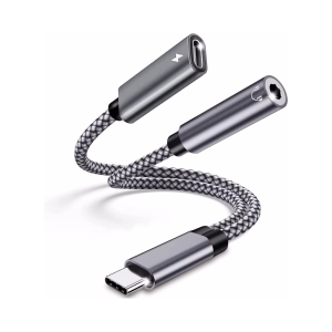 NIERBO USB C to 3.5mm Headphone and Charger Adapter, 2 in 1 Type C to Aux Audio Jack PD 60W Fast Charge Dongle Fit with Galaxy S23 S22 S21 Ultra S20, iPad/MacBook Pro, Gray