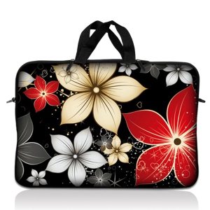 LSS 12.3 inch Laptop Sleeve Bag Carrying Case Pouch with Handle for 11" 11.6" 12" Apple Macbook, GW, Acer, Asus, Dell, Hp, Sony, Toshiba, Black Gray Red Flower Leaves