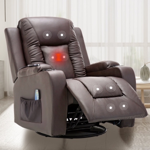 ComHoma Recliner Chair PU Leather Rocking Sofa with Heated Massage, Brown