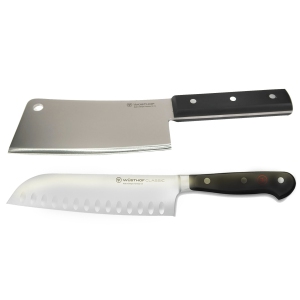 Wusthof Classic 6" Cleaver Knive, Black + Wusthof Classic 7" Hollow Edge Santoku Kitchen Knife
