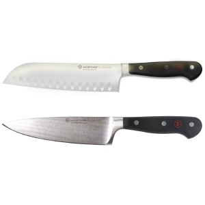 Wusthof Classic 7" Hollow Edge Santoku Kitchen Knife + Wusthof Classic 6" Chef's Knife
