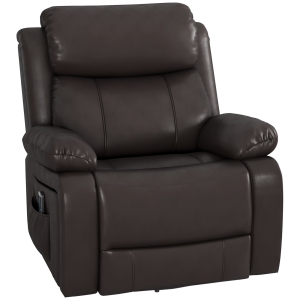 HOMCOM Massage Recliner Chair, Swivel Rocking Chair for Living Room, PU Leather Manual Reclining Sofa with Remote Control and Side Pockets, for Nursery, Brown