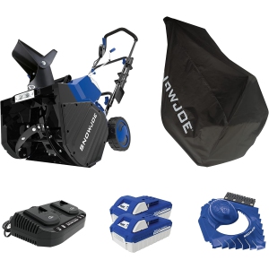 Snow Joe 24V-X2-SB18-TV1 24-Volt iON+ Snow Blower Bundle, w/ 2 x 4.0-Ah Batteries, Dual Port Charger, Cover, Ice Dozer