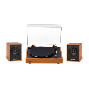 Electrohome Montrose Wireless Vinyl Record Player with Huntley, Powered Bluetooth Bookshelf Speakers