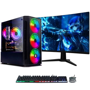 Gaming PC AQVIN AQ10 Desktop Computer Tower| RGB Fan Lights| Core i7 CPU upto 4.00 GHz| 2TB SSD (fast boot)| 32GB RAM| AMD RX 580| Windows 10 Pro| New 24 inch Curved Gaming Monitor