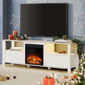 WAMPAT White Fireplace TV Stand for 75 Inch TV, 70"