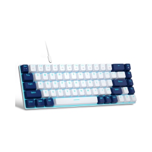 Portable 60% Mechanical Gaming Keyboard, LED Backlit Compact 68 Keys Mini Wired Office Keyboard with Red Switch for Windows Laptop PC Mac - White/Blue
