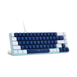 Portable 60% Mechanical Gaming Keyboard, LED Backlit Compact 68 Keys Mini Wired Office Keyboard with Red Switch for Windows Laptop PC Mac - Blue/White