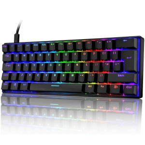 60% Mechanical Gaming Keyboard Mini Portable with Rainbow RGB Backlit Full Anti-Ghosting 61 Key Ergonomic Metal Plate Wired Waterproof for Typist Laptop Gamer (Black/Brown Switch)