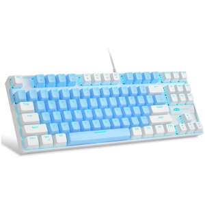 75% Mechanical Gaming Keyboard with Blue Switch, LED Blue Backlit 87 Keys Compact TKL Wired Computer Keyboard for Windows Laptop PC Gamer - Blue/White